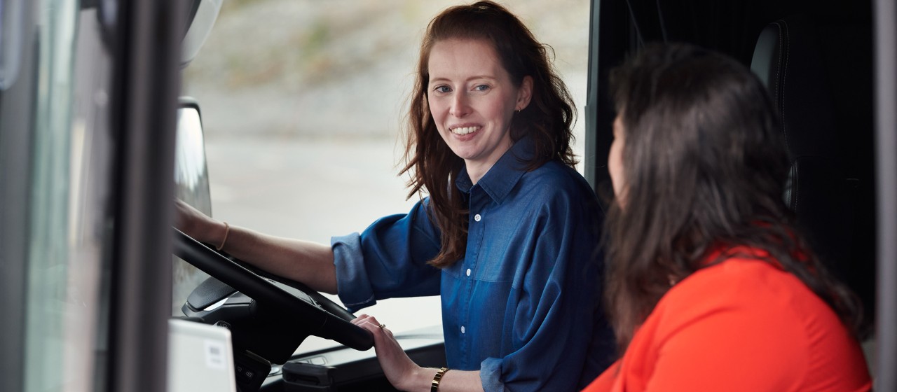 Two women in a Scania Cab